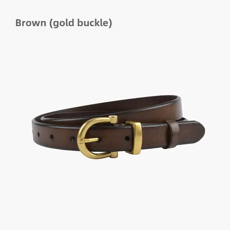 Women's Black Leather Belt with Gold Buckle - Image 2