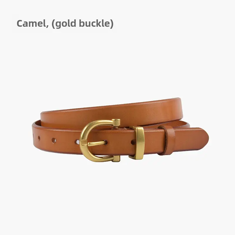 Women's Black Leather Belt with Gold Buckle - Image 3