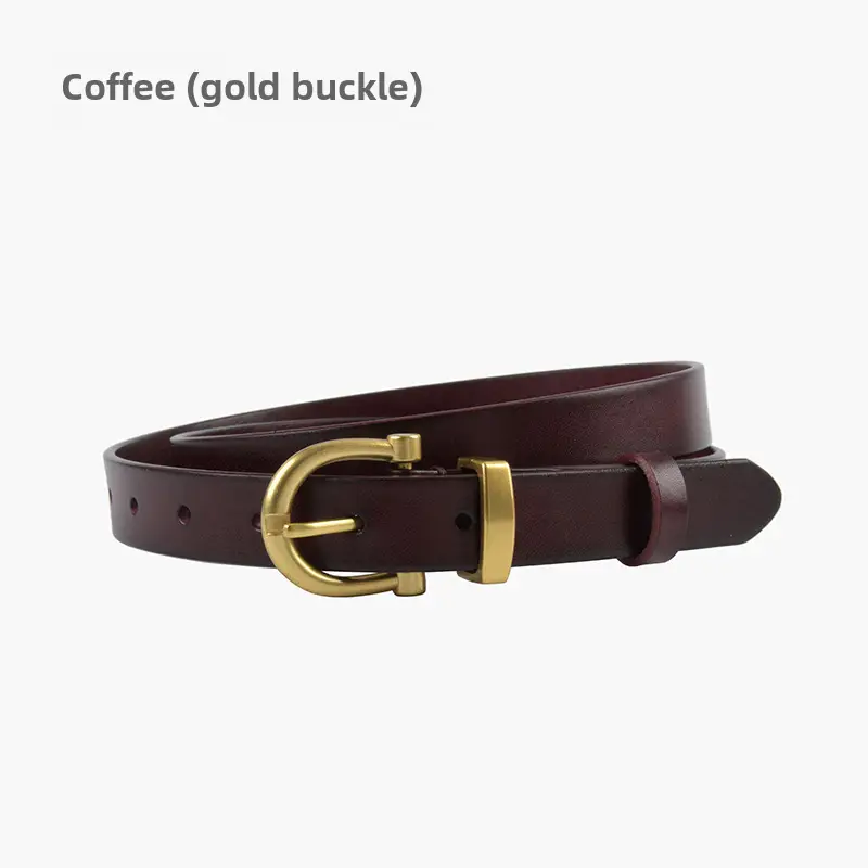 Women's Black Leather Belt with Gold Buckle - Image 4