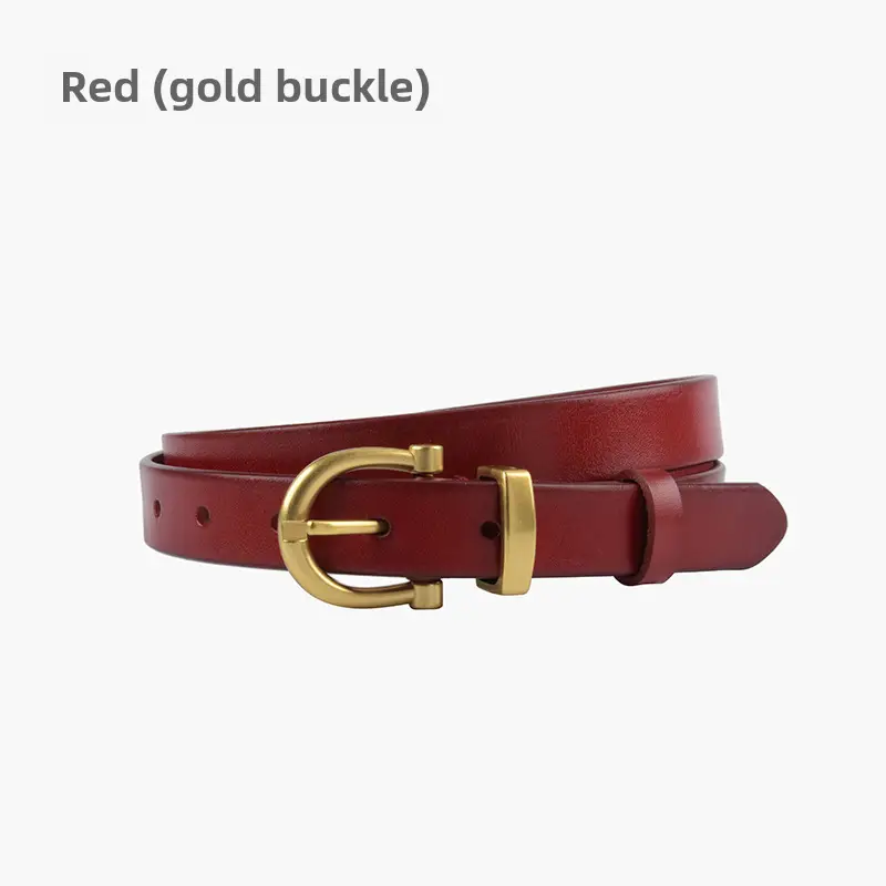 Women's Black Leather Belt with Gold Buckle - Image 5