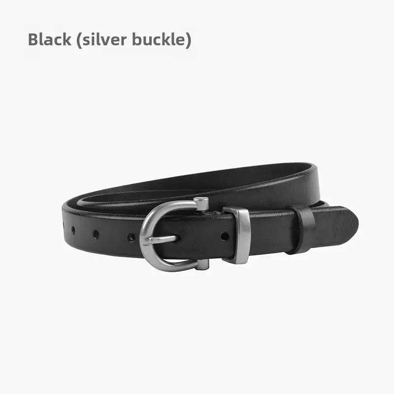 Women's Black Leather Belt with Gold Buckle - Image 6