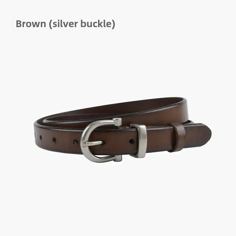 Women's Black Leather Belt with Gold Buckle - Image 7