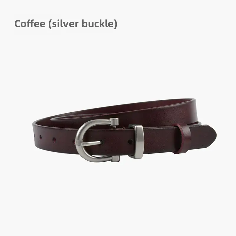 Women's Black Leather Belt with Gold Buckle - Image 9