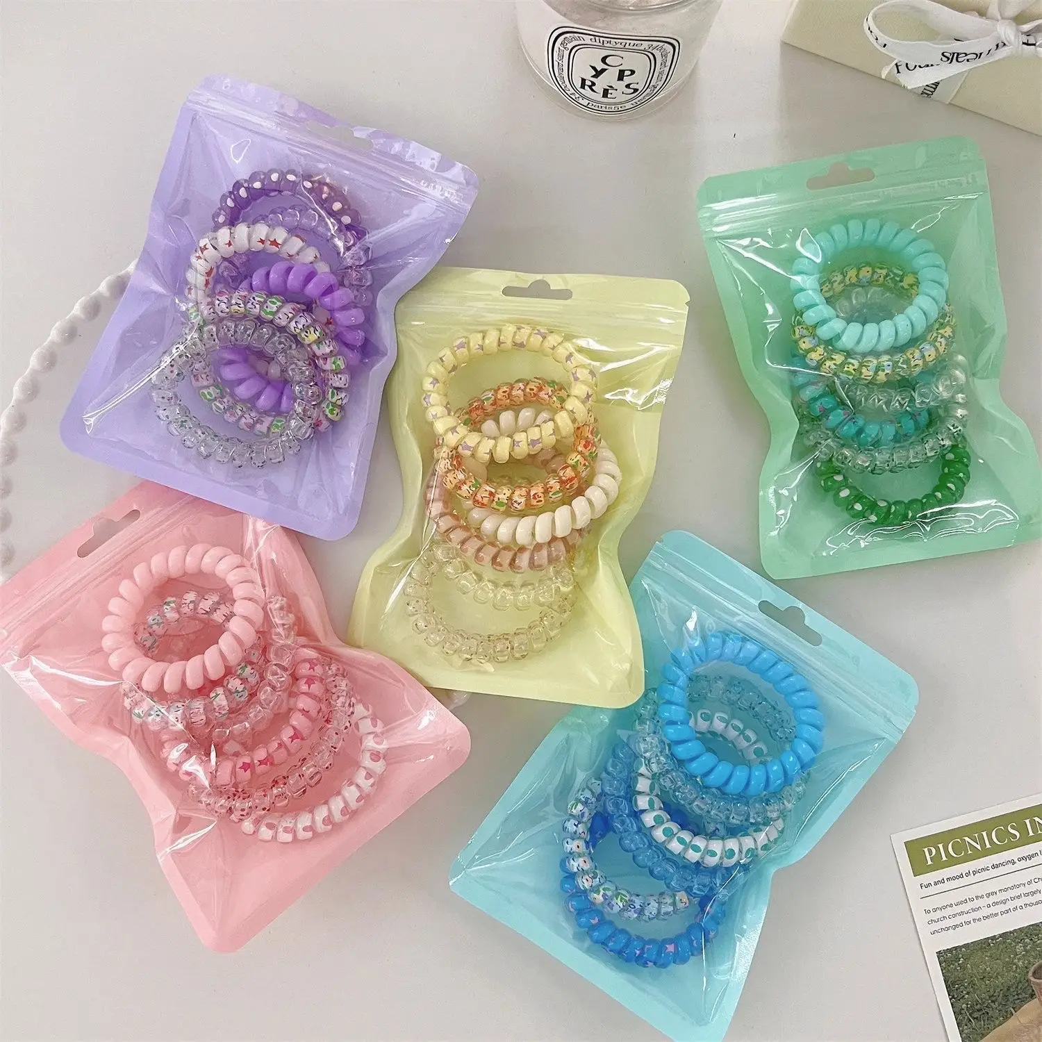 Sweet Girl Candy Color Head Rope Gradient Color Telephone Line Hair Ring Hair Strap — feature 15