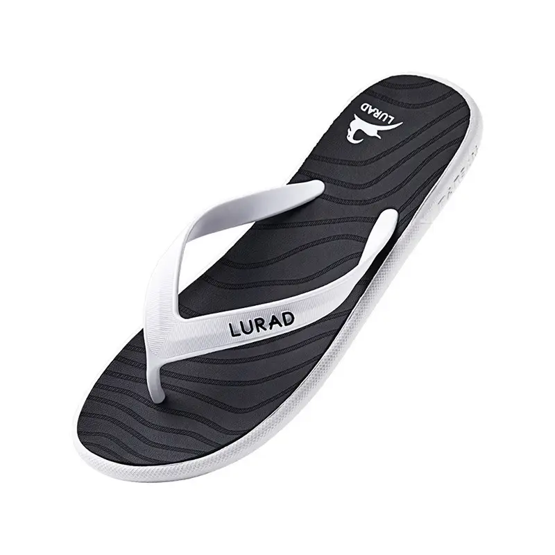 Lurad Men's Black Striped Slip On Sandals