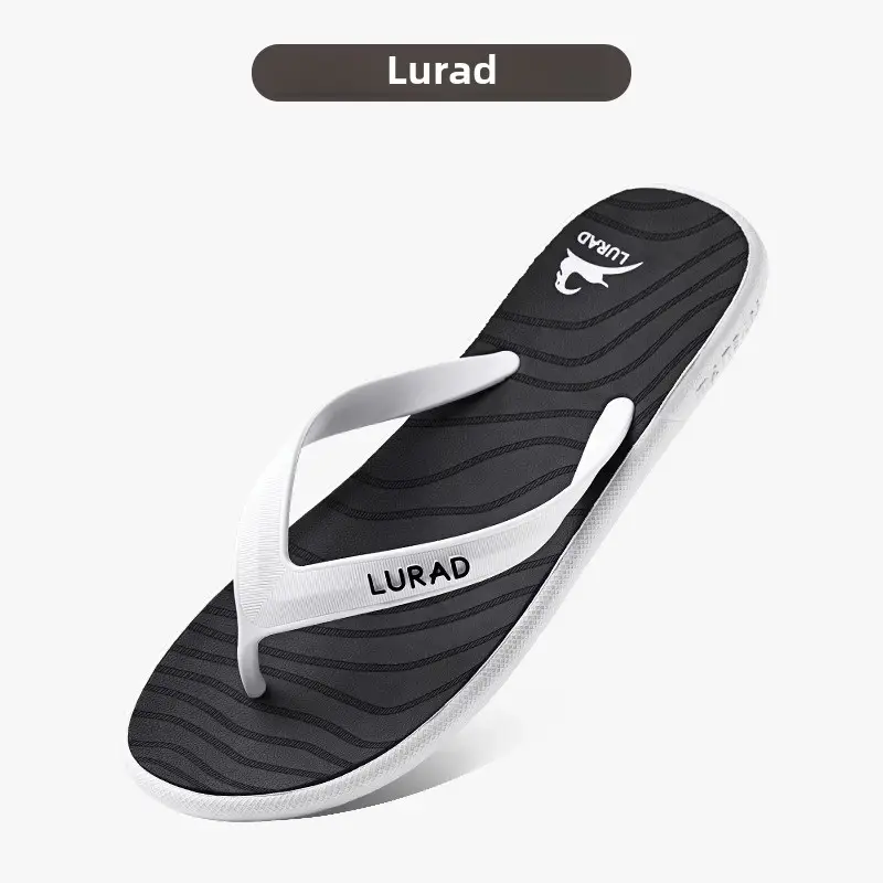 Lurad Men's Black Striped Slip On Sandals