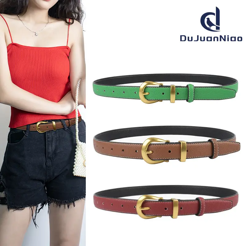 Black Genuine Leather Women's Belt with Gold Buckle - Image 15