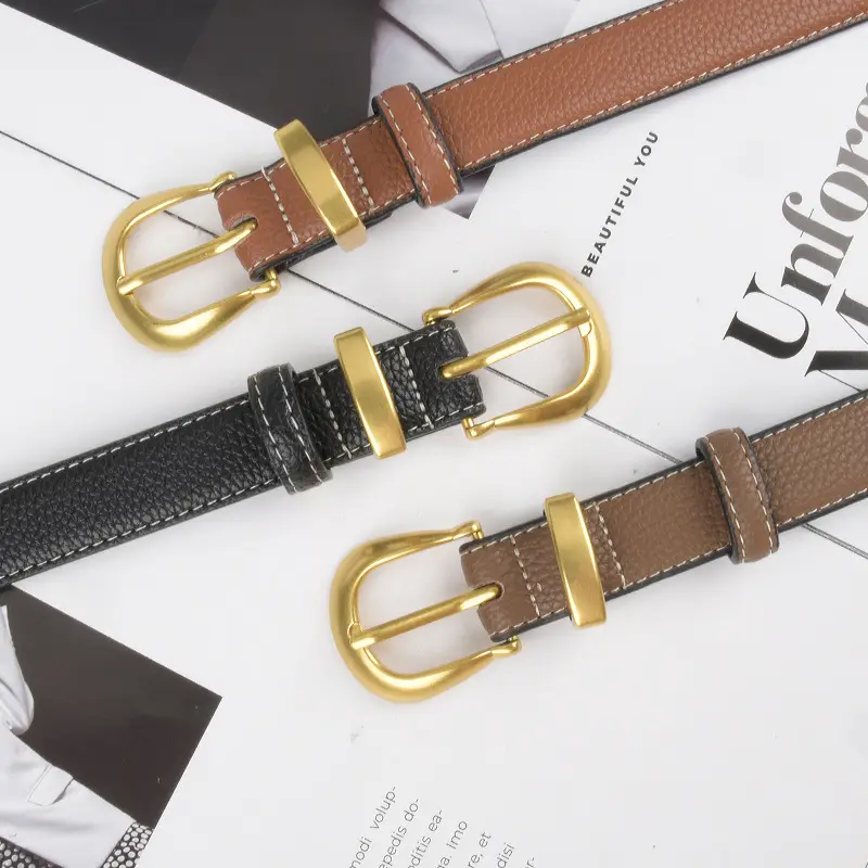 Black Genuine Leather Women's Belt with Gold Buckle - Image 16