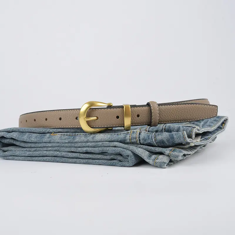 Black Genuine Leather Women's Belt with Gold Buckle - Image 17