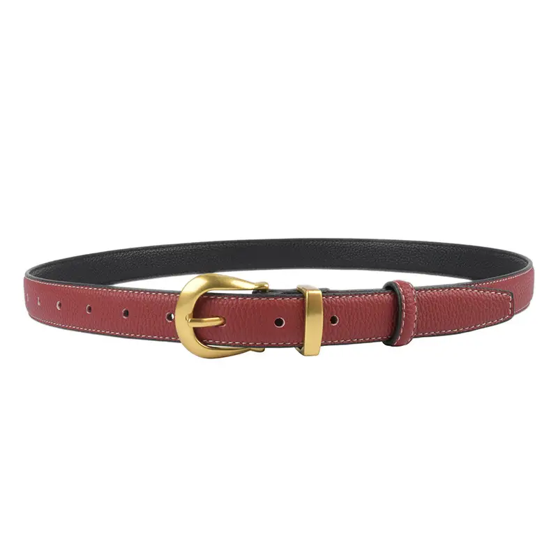 Black Genuine Leather Women's Belt with Gold Buckle - Image 19