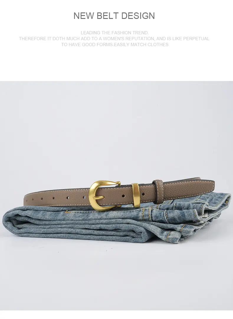 Black Genuine Leather Women's Belt with Gold Buckle β feature 11