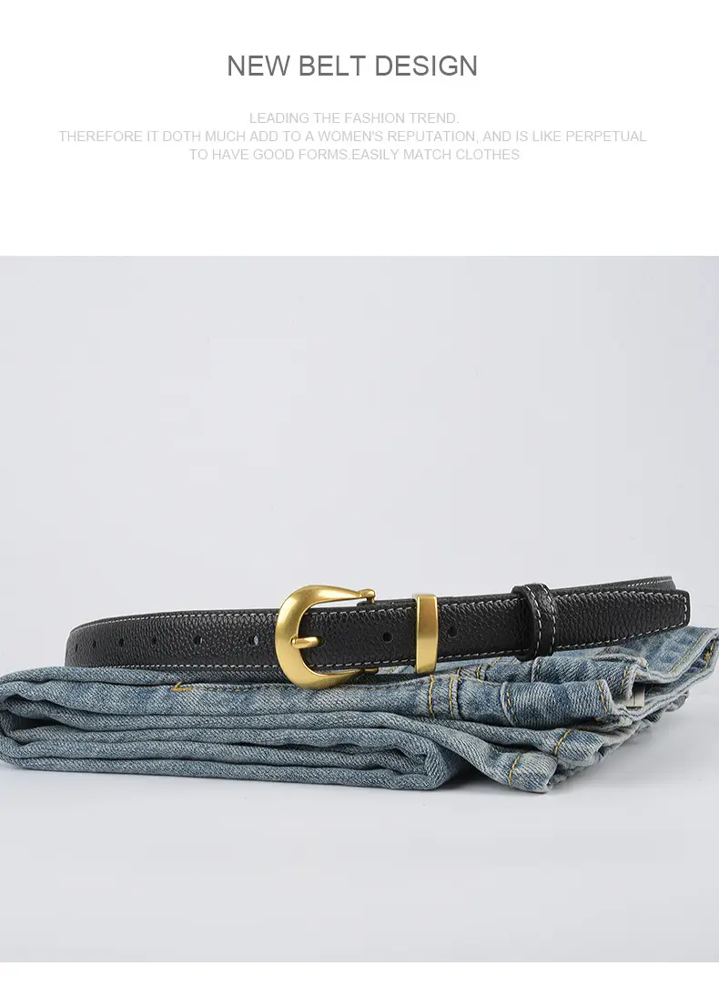 Black Genuine Leather Women's Belt with Gold Buckle β feature 12