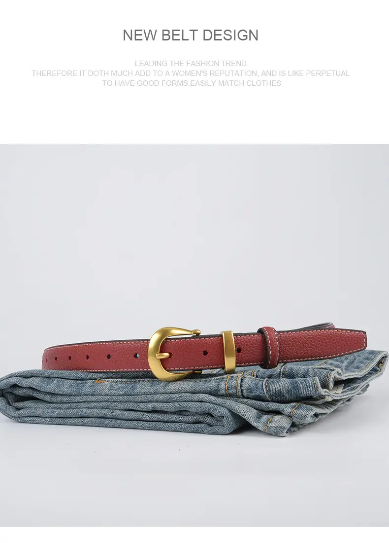 Black Genuine Leather Women's Belt with Gold Buckle β feature 13