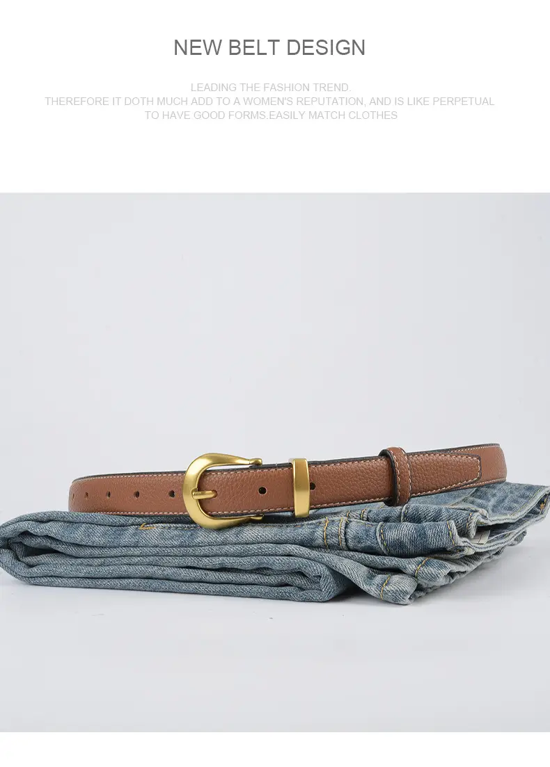 Black Genuine Leather Women's Belt with Gold Buckle β feature 14