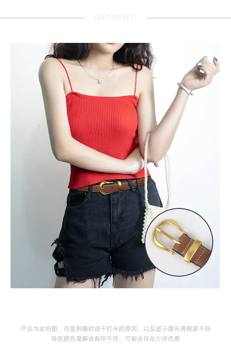 Black Genuine Leather Women's Belt with Gold Buckle β feature 2