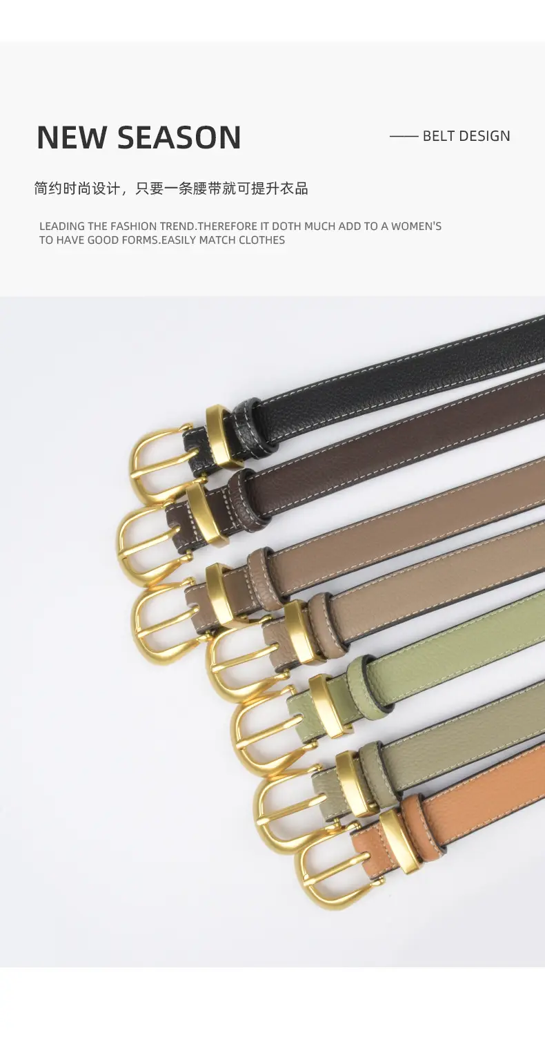 Black Genuine Leather Women's Belt with Gold Buckle β feature 5