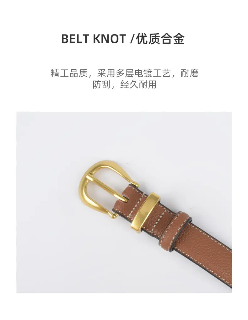 Black Genuine Leather Women's Belt with Gold Buckle β feature 7
