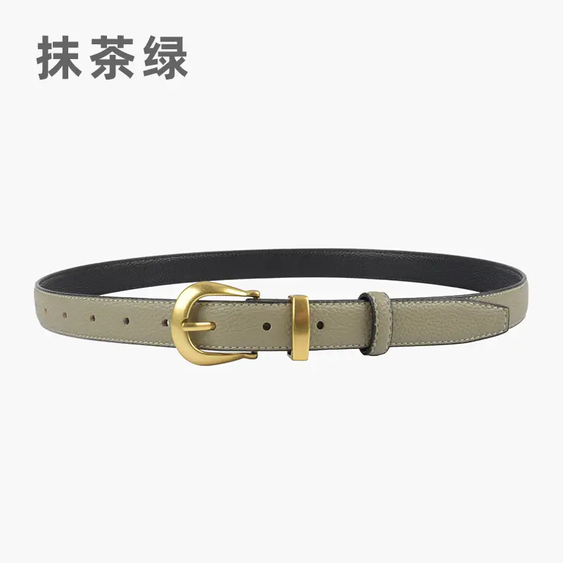 Black Genuine Leather Women's Belt with Gold Buckle - Image 10