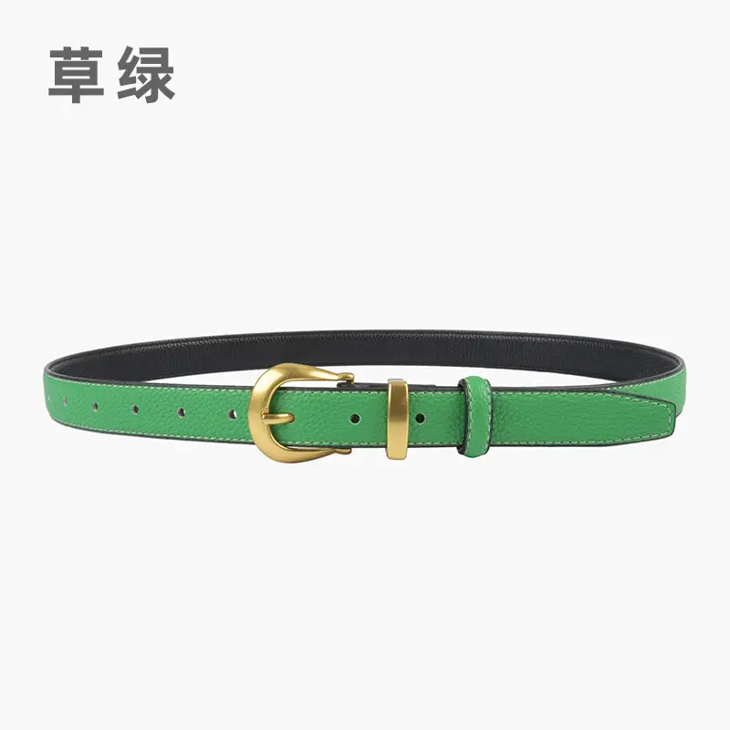 Black Genuine Leather Women's Belt with Gold Buckle - Image 11