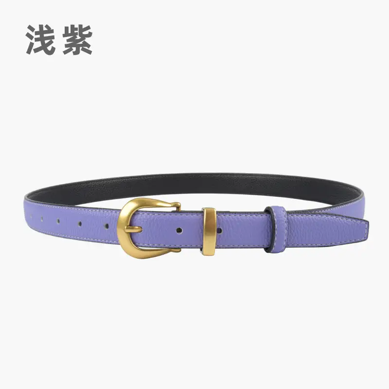 Black Genuine Leather Women's Belt with Gold Buckle - Image 12