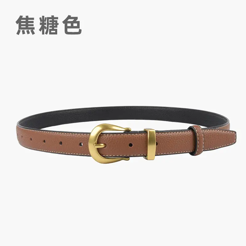 Black Genuine Leather Women's Belt with Gold Buckle - Image 14