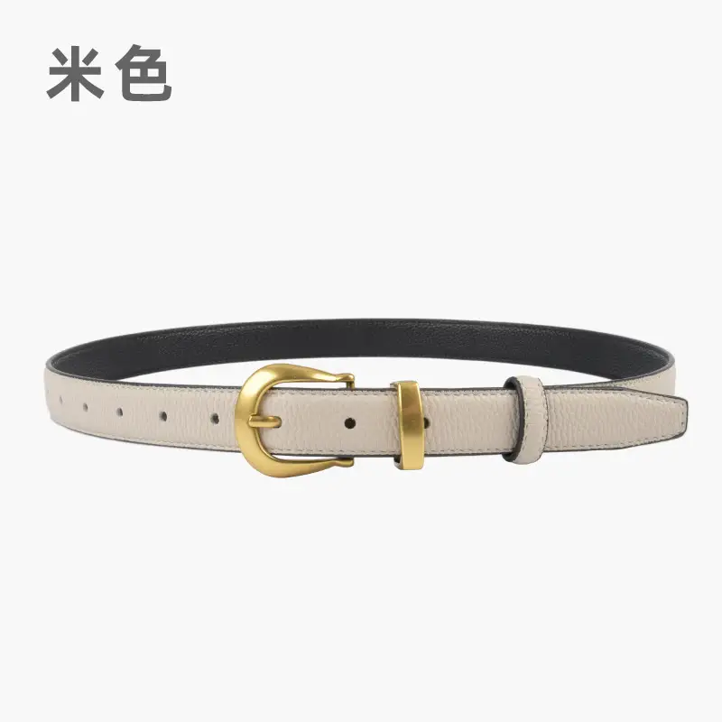Black Genuine Leather Women's Belt with Gold Buckle - Image 2