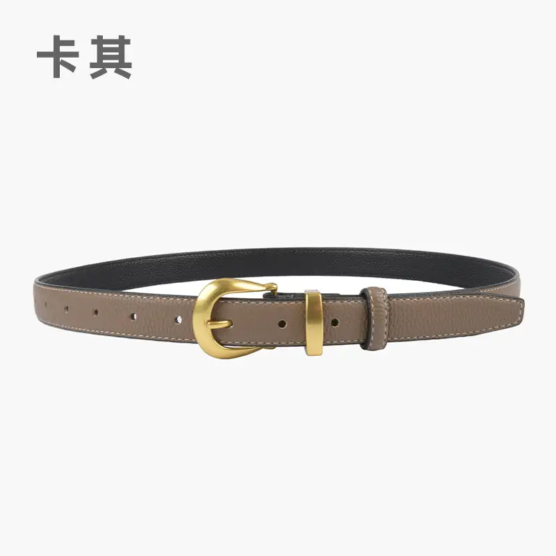 Black Genuine Leather Women's Belt with Gold Buckle - Image 3