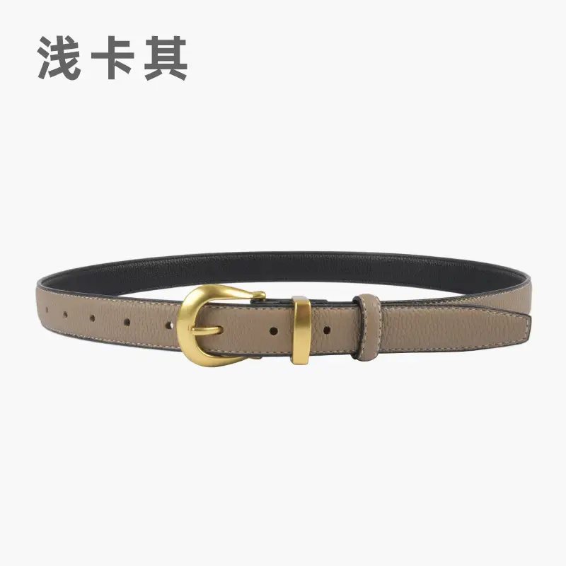 Black Genuine Leather Women's Belt with Gold Buckle - Image 4