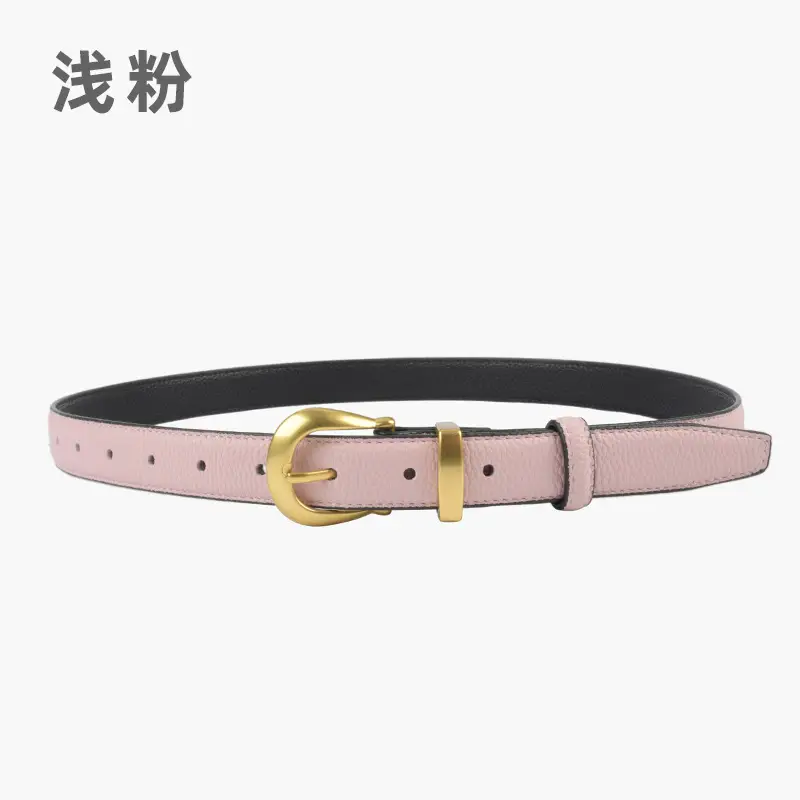 Black Genuine Leather Women's Belt with Gold Buckle - Image 5