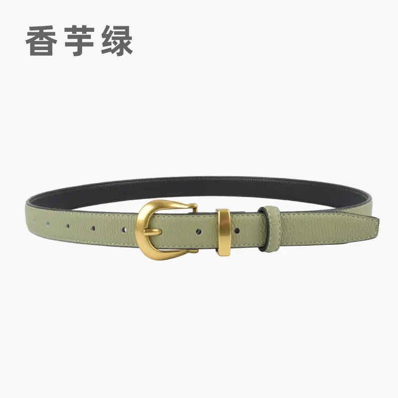 Black Genuine Leather Women's Belt with Gold Buckle - Image 6