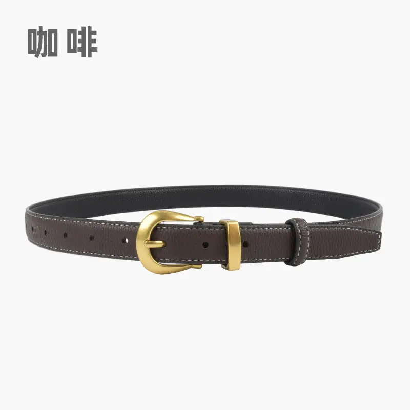 Black Genuine Leather Women's Belt with Gold Buckle - Image 7