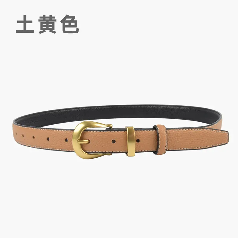Black Genuine Leather Women's Belt with Gold Buckle - Image 8