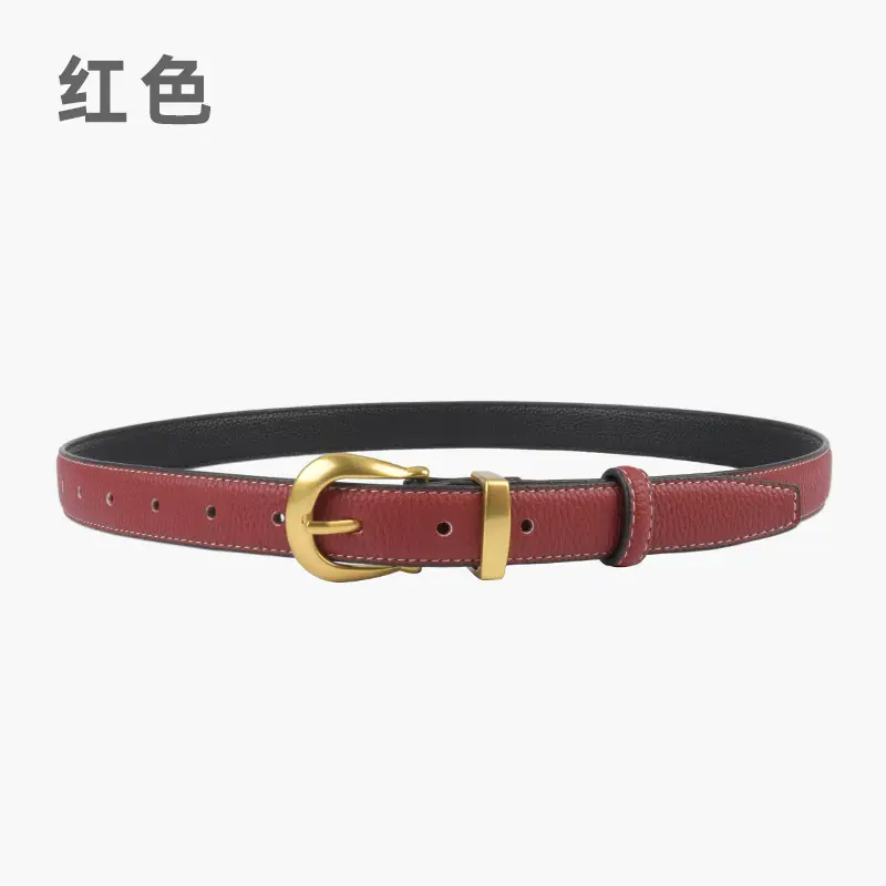 Black Genuine Leather Women's Belt with Gold Buckle - Image 9