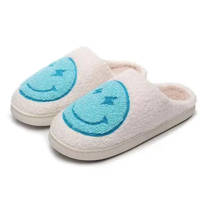 New autumn and winter men and women couples lightning smiley face cotton slippers home indoor non-slip cartoon cotton slippers wholesale - Image 3