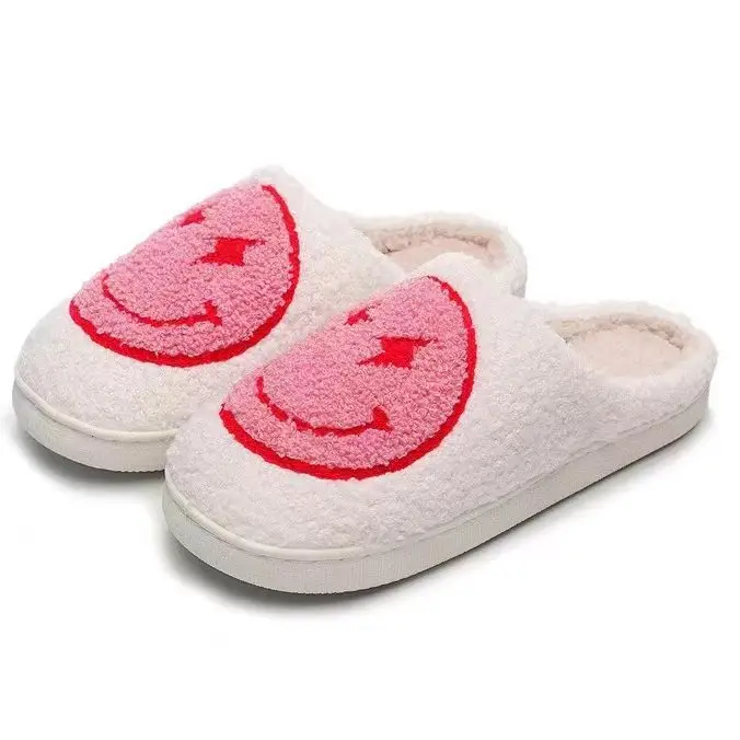 New autumn and winter men and women couples lightning smiley face cotton slippers home indoor non-slip cartoon cotton slippers wholesale - Image 4