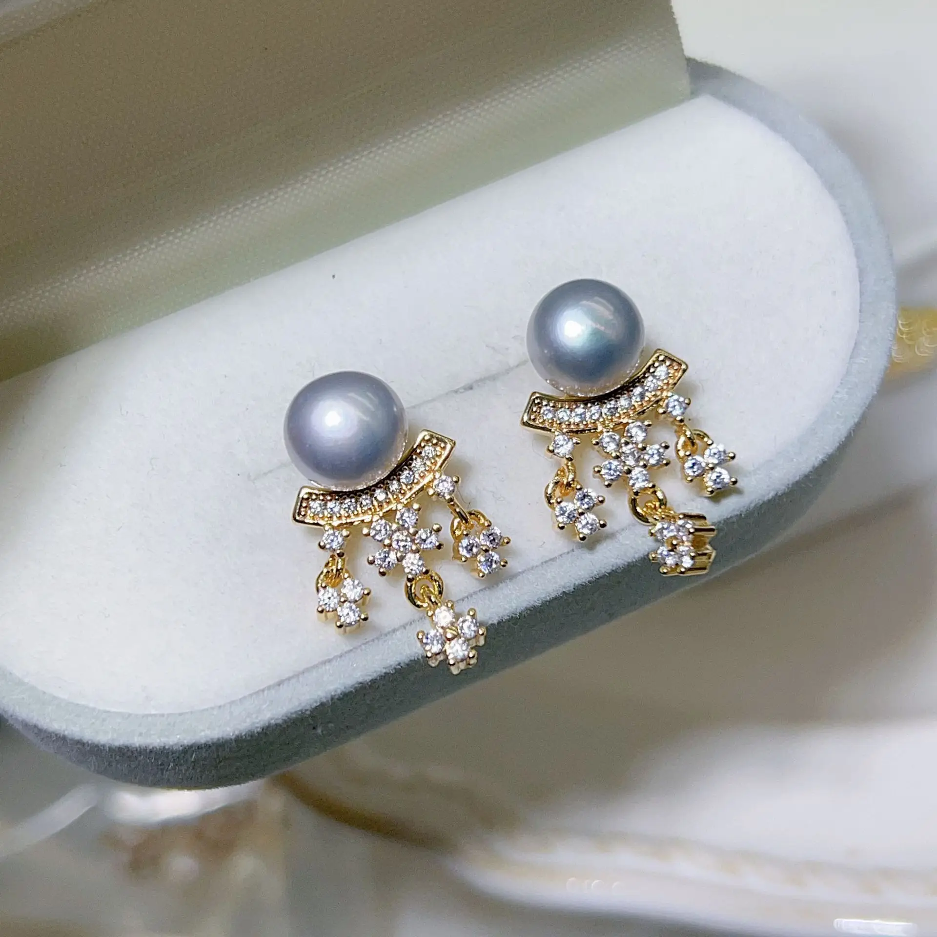 Blue Pearl Earrings with Silver Needle Studs - Image 11