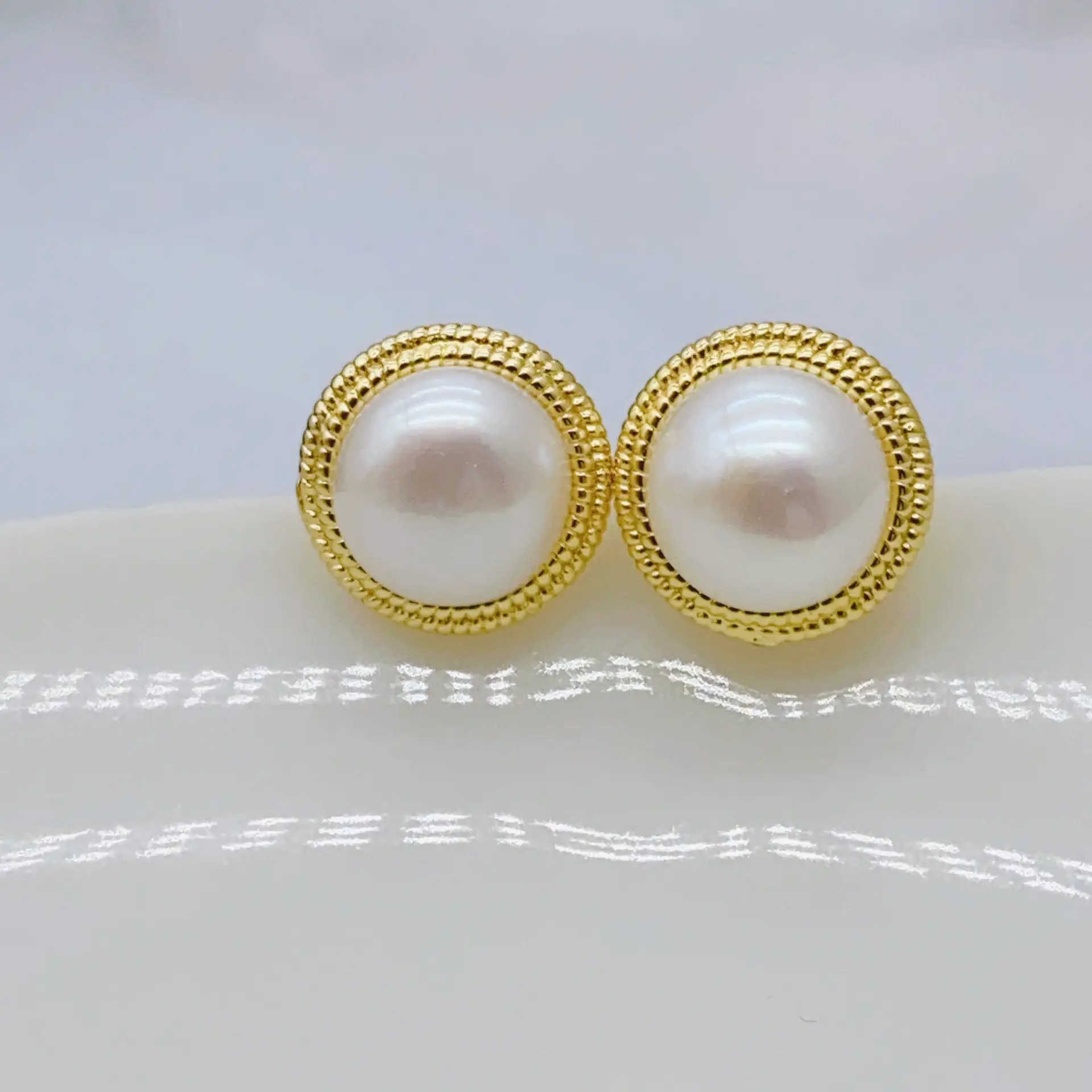 Blue Pearl Earrings with Silver Needle Studs - Image 3