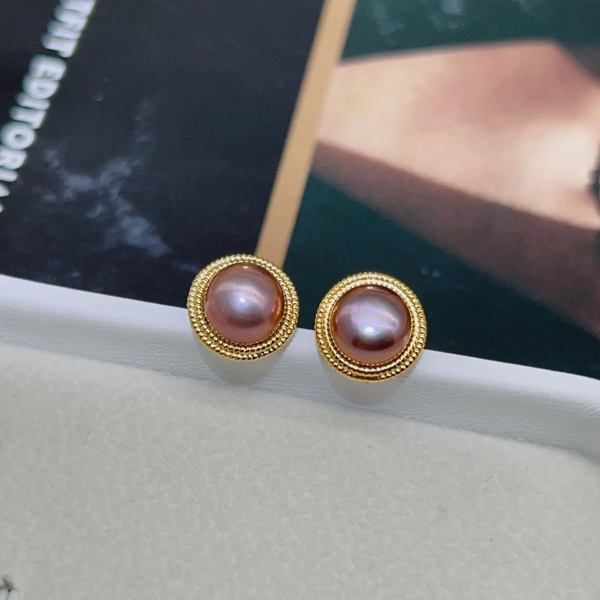 Blue Pearl Earrings with Silver Needle Studs - Image 4
