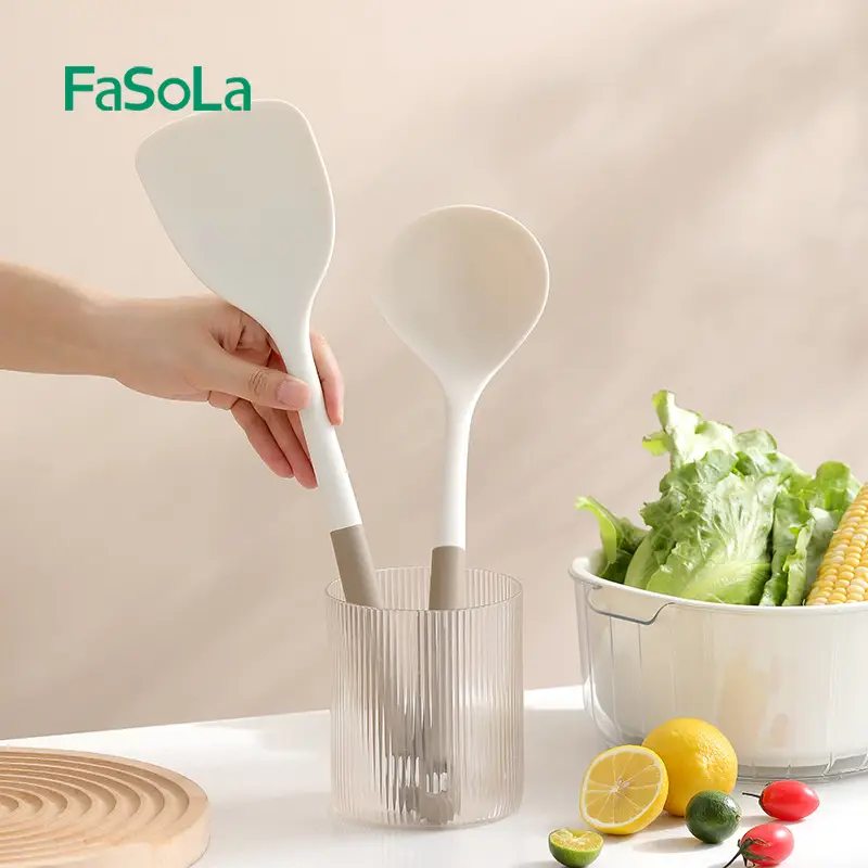 FaSoLa Household Nylon High Temperature Resistant Silicone Non-Stick Pot Shovel Soup Spoon Set Kitchen Household Cooking Tools
