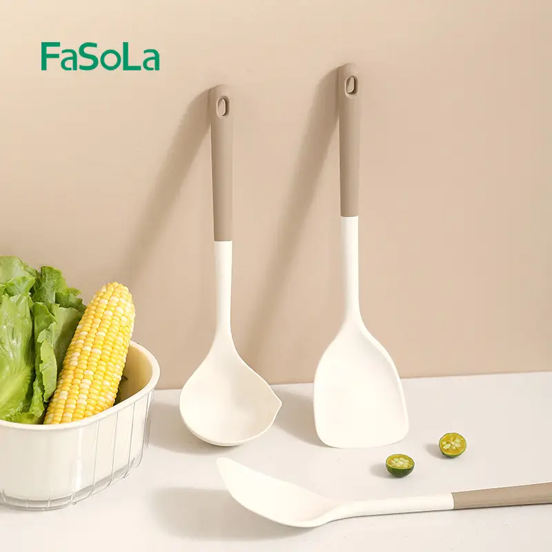 FaSoLa Household Nylon High Temperature Resistant Silicone Non-Stick Pot Shovel Soup Spoon Set Kitchen Household Cooking Tools