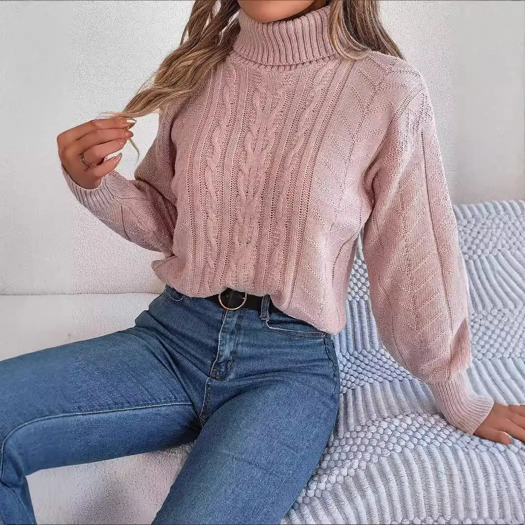 Women's Grey Twist Turtleneck Knitted Sweater - Image 5