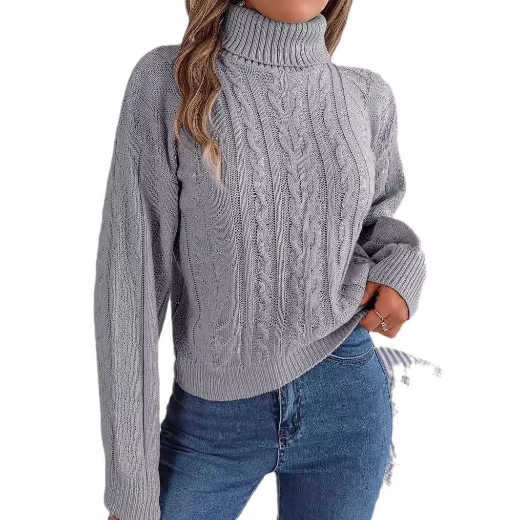 Women's Grey Twist Turtleneck Knitted Sweater - Image 8