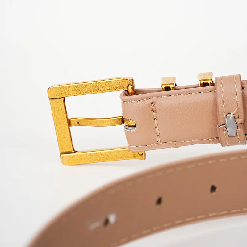 Women's Black Leather Belt with Gold H Buckle Small Size β feature 12