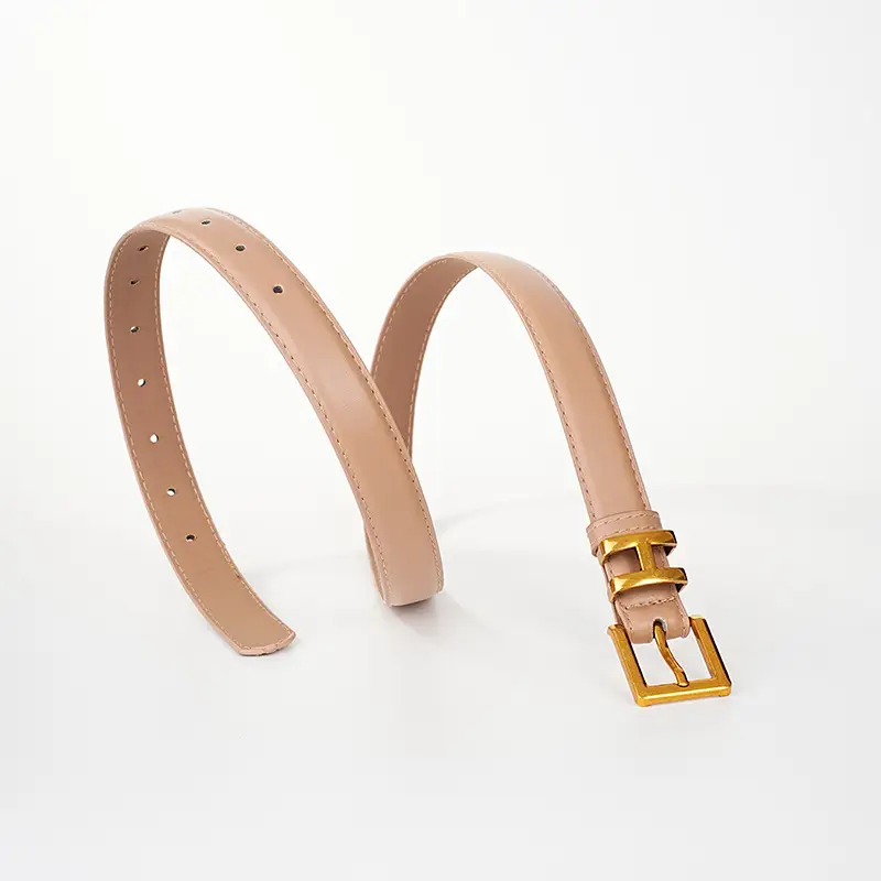 Women's Black Leather Belt with Gold H Buckle Small Size β feature 13