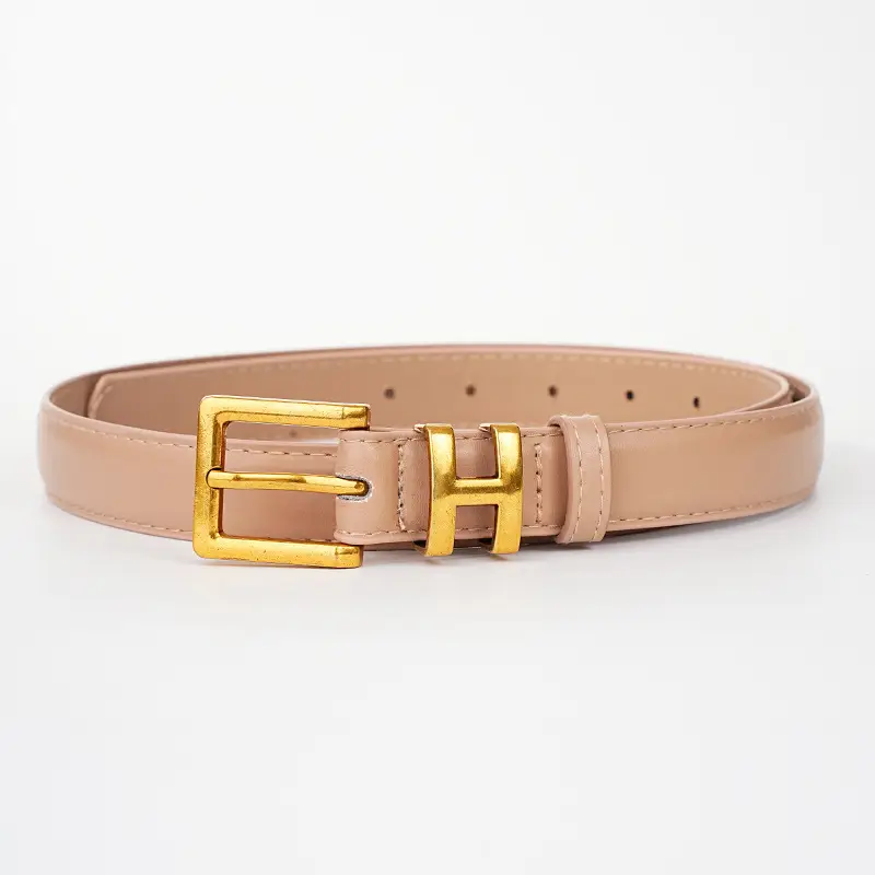Women's Black Leather Belt with Gold H Buckle Small Size