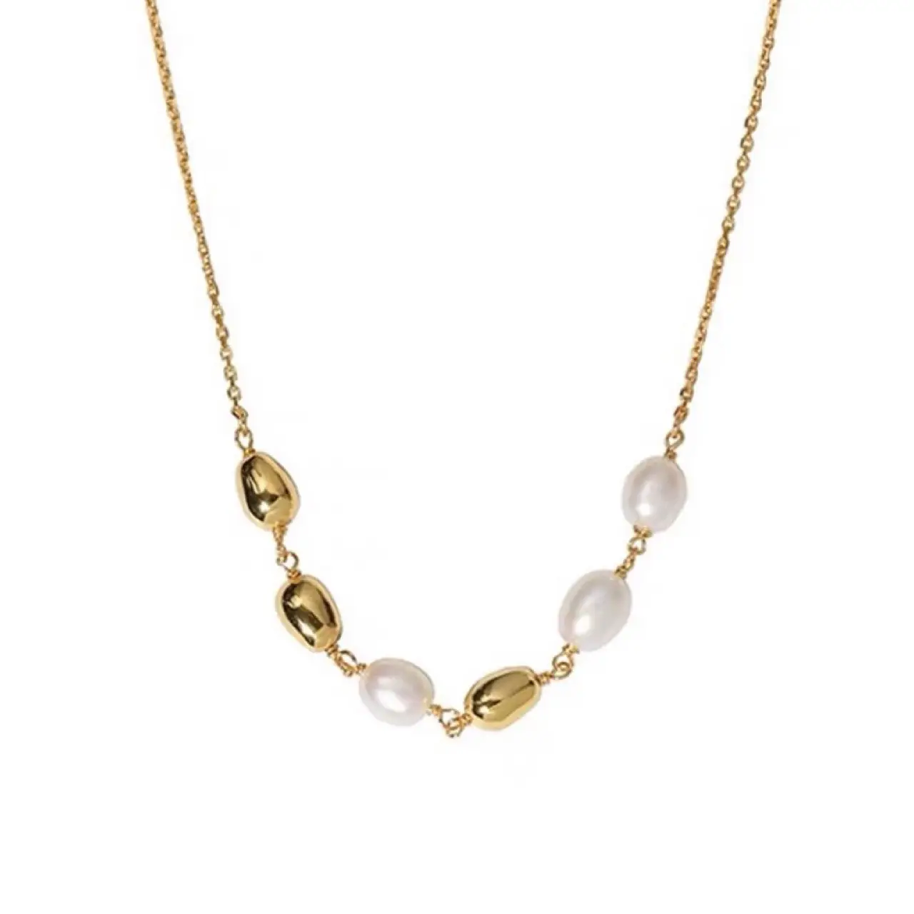 Japanese Korean Style Pearl Necklace 14K Gold Bean Chain
