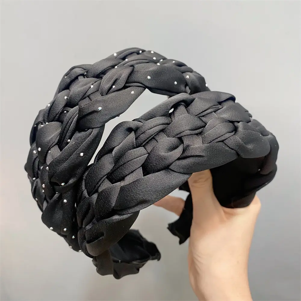 Black Braided Wide Bristle Headband for Men - Image 5
