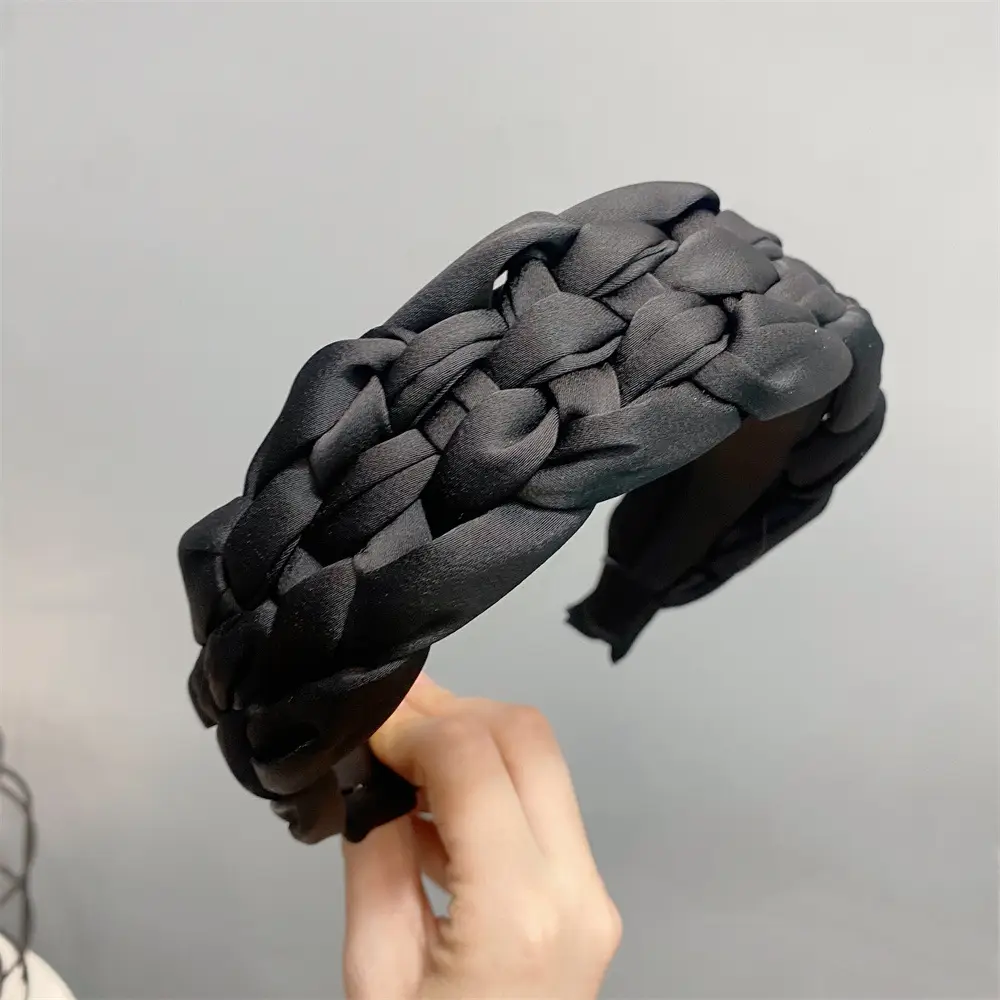 Black Braided Wide Bristle Headband for Men - Image 2