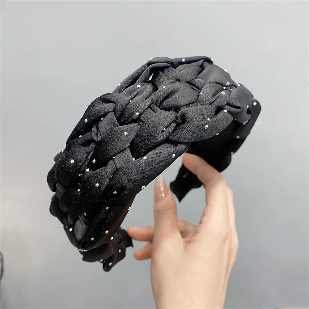 Black Braided Wide Bristle Headband for Men - Image 3