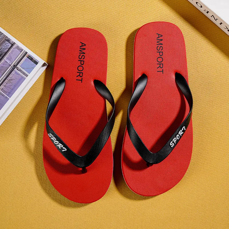 Men Red Rubber Flip Flops Summer Wear